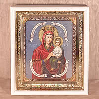 Икона Споручница Грешных Пресвятая Богородица, лик 15х18 см, в белом прямом деревянном киоте