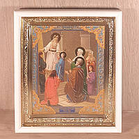 Ікона Введення в храм Пресвятої Богородиці, лик 15х18 см, у білому прямому дерев'яному кіоті