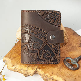 Візитниця шкіряна чоловіча коричнева з тисненням Чумацький шлях | Шкіряний картхолдер