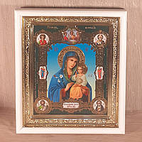 Икона Неувядаемый Цвет Пресвятая Богородица, лик 15х18 см, в белом прямом деревянном киоте