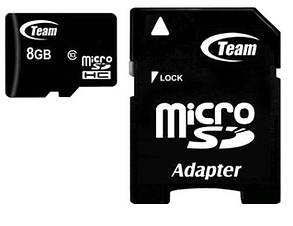 Картка пам'яті MicroSDHC 8 GB Class 10 Team + SD-adapter (TUSDH8GCL1003) —