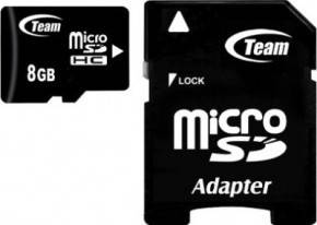 Картка пам'яті MicroSDHC 8 GB Class 4 Team + SD-adapter (TUSDH8GCL403)