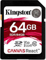 Карта пам`ятi SDXC 64GB UHS-I/U3 Class 10 Kingston Canvas React R100/W80MB/s (SDR/64GB)