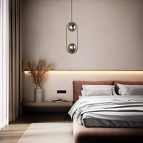 Підвісний бронзовий світильник з двома чорними кулями 15см (916-38-2 BRZ+BK), фото 3