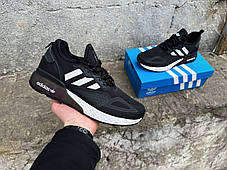 Чоловічі кросівки Adidas ZX 2K Boost Black White чорні з білим, фото 4