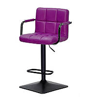 Барный стул с подлокотниками Arno Bar 4-BK-Base фиолетовый кожзам, на черной квадратной ноге