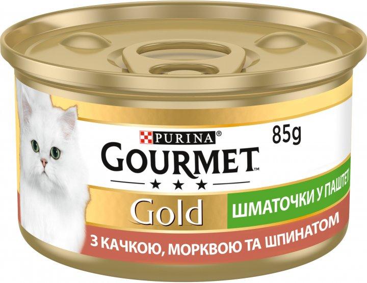 Purina Gourmet Gold Шматочки в паштеті з качкою, морквою і шпинатом  85 г вологий корм для кішок, фото 1