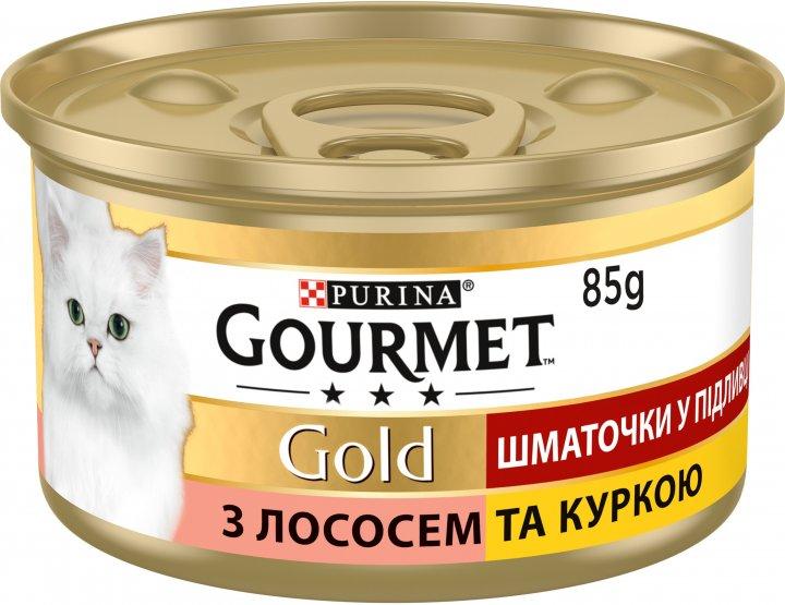 Purina Gourmet Gold Шматочки в підливі з лососем і куркою  85 г вологий корм для кішок, фото 1