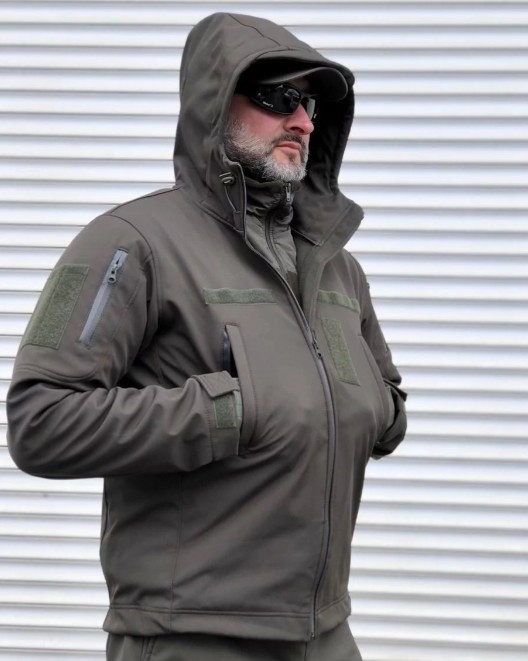Куртка олива Soft Shell, курточка на липучках водовідштовхувальна