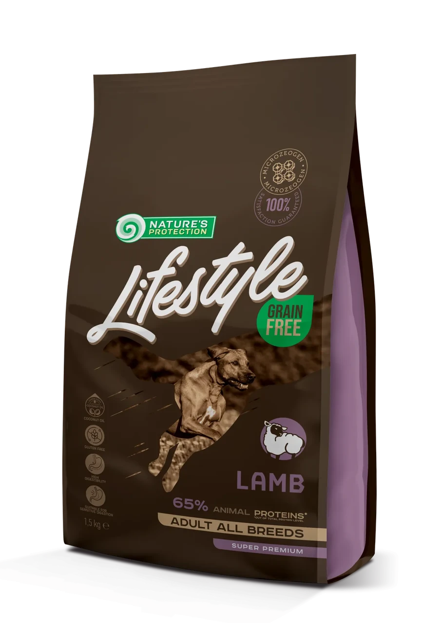 Сухий беззерновий корм з ягнятком для дорослих собак усіх порід Lifestyle Grain Free Lamb 1.5 кг (ягня)