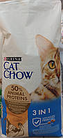 Purina Cat Chow Feline 3 in 1 Сухой корм для взрослых кошек (3 в 1) с индейкой 15кг