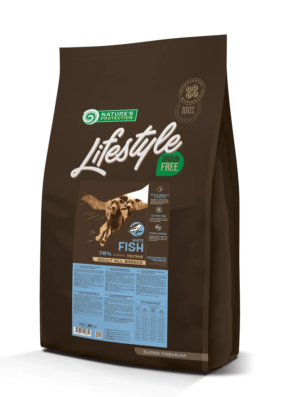 Сухий беззерновий корм для дорослих собак усіх порід Lifestyle Grain Free White 10 кг (біла риба)