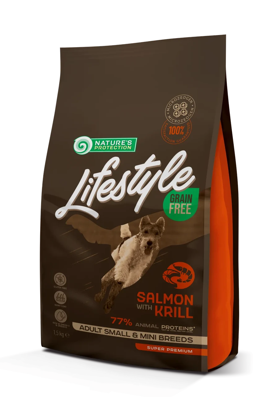 Сухий беззерновий корм для дорослих собак малих порід Lifestyle Grain Free Salmon 1.5 кг (лосось та криль)