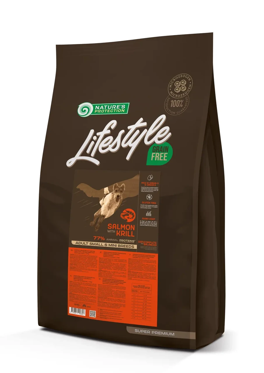 Сухий беззерновий корм для дорослих собак малих порід Lifestyle Grain Free Salmon 10 кг (лосось та криль)
