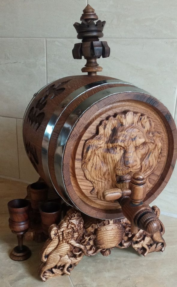 Дубова бочка 10л Лев із склянками (ID#1498527032), цена: 9800 ₴, купить ...