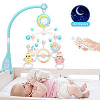Музыкальный мобиль на кроватку Baby Bell Moon 3 в 1 с ночником, проектором и пультом управления голубой