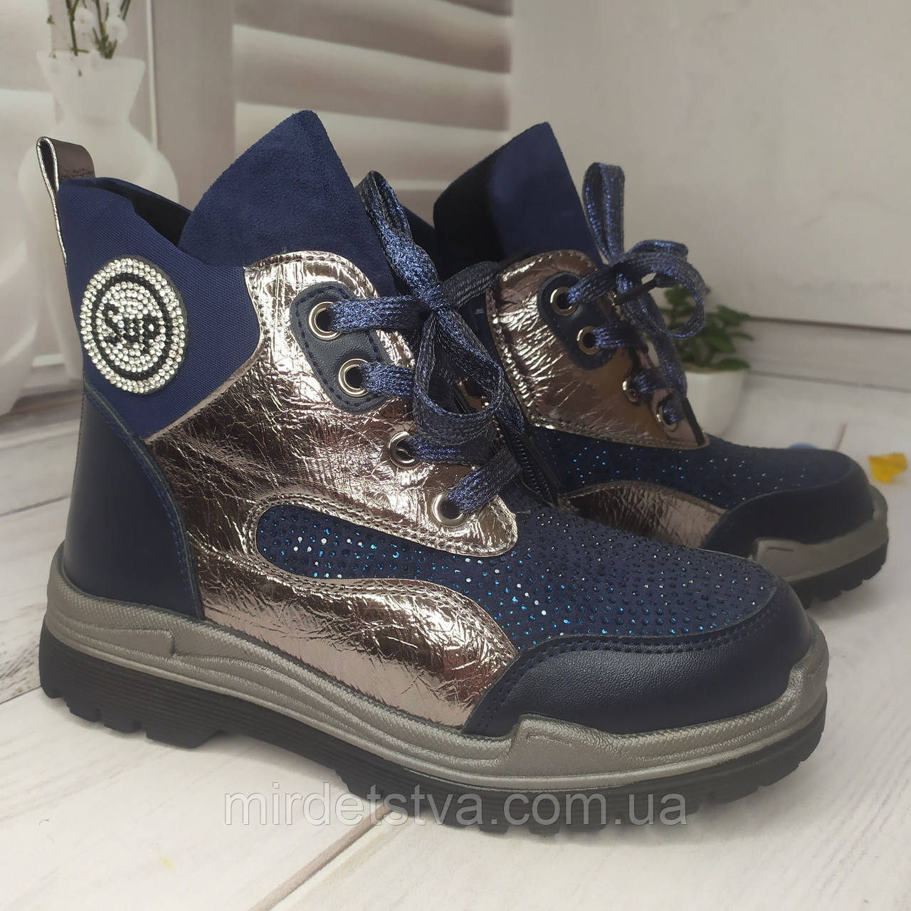Підліткові дитячі демісезонні черевики утеплені для дівчинки TOM.M сині, фото 1