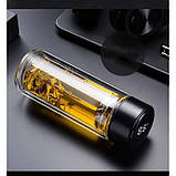 Скляна пляшка з подвійними стінками, датчиком тепла Tee 350 мл, чорна, фото 2