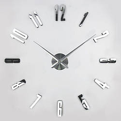 Настінний годинник 3D Великий "Revolve" — 3D-годинник самоклеючий з дзеркальним ефектом, діаметр 60-130 см, стрілки 31/39 см