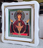 Ікона Пресвята Богородиця Невипивана Чаша в білому фігурному кіоті під склом, розмір кіота 24×21, сюжет 15*18., фото 3