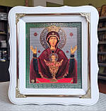 Ікона Пресвята Богородиця Невипивана Чаша в білому фігурному кіоті під склом, розмір кіота 24×21, сюжет 15*18., фото 2