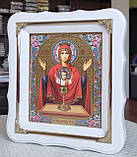 Ікона Пресвята Богородиця Невипивана Чаша в білому фігурному кіоті під склом, розмір кіота 24×21, сюжет 15*18., фото 5