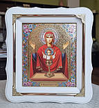 Ікона Пресвята Богородиця Невипивана Чаша в білому фігурному кіоті під склом, розмір кіота 24×21, сюжет 15*18., фото 4