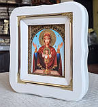 Ікона П.Б.Невпивана Чаша Богородиця в білому фігурному кіоті під склом, розмір 18*16, сюжет 10*12., фото 4
