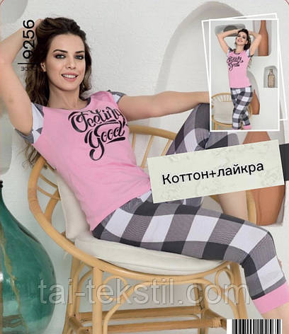 Піжама жіноча-комплект футболка та капрі якість котон з лайкрой колекція 2023, фото 2