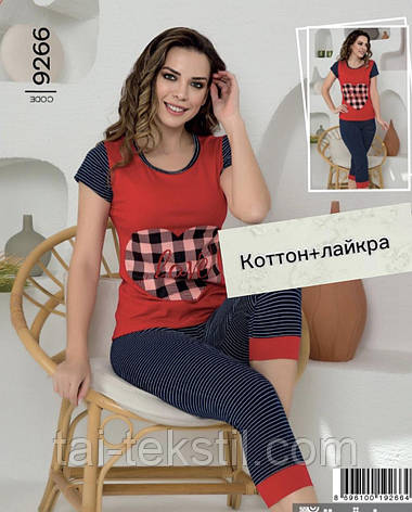 Піжама жіноча-комплект футболка та капрі якість котон з лайкрой колекція 2023, фото 2