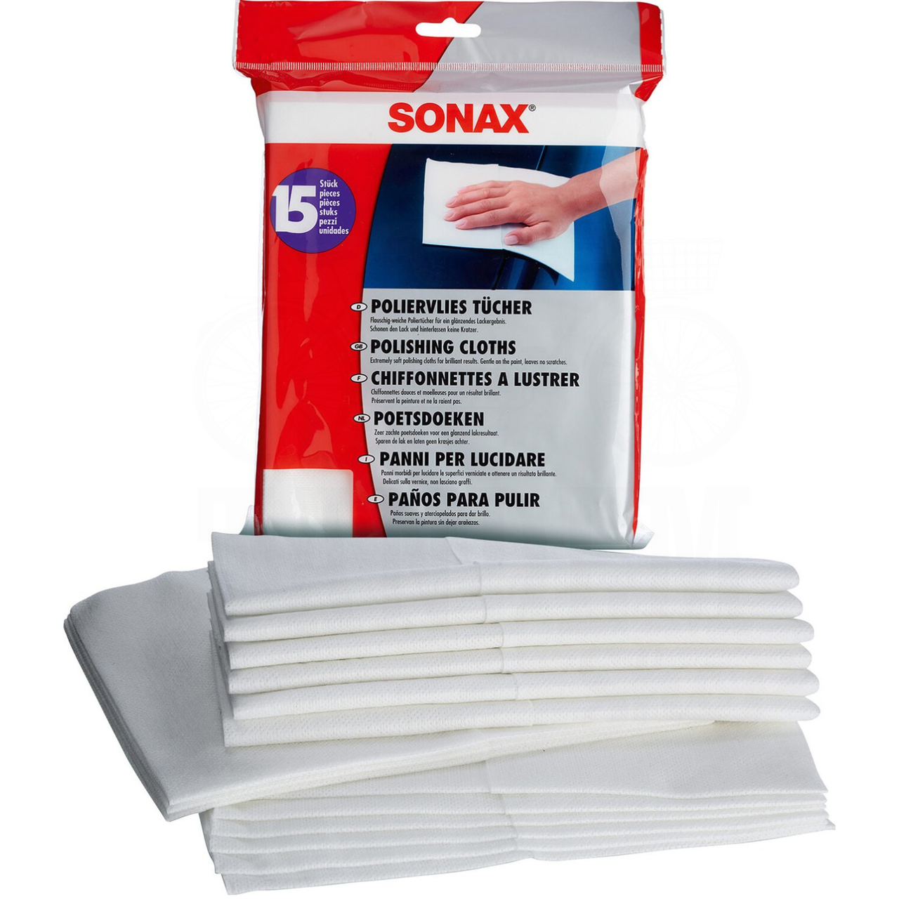 Екстрам'які серветки тканинні для фінішного полірування кузова SONAX Polishing Cloths, 15 шт Упаковка, фото 1