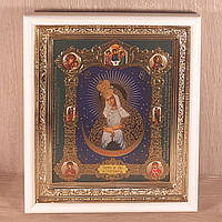 Икона Остробрамская Пресвятая Богородица, лик 15х18 см, в белом прямом деревянном киоте