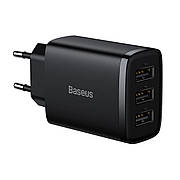 Зарядний пристрій (зарядка) для телефону Baseus Compact Charger 3 х USB 17 W Чорний (CCXJ020101)