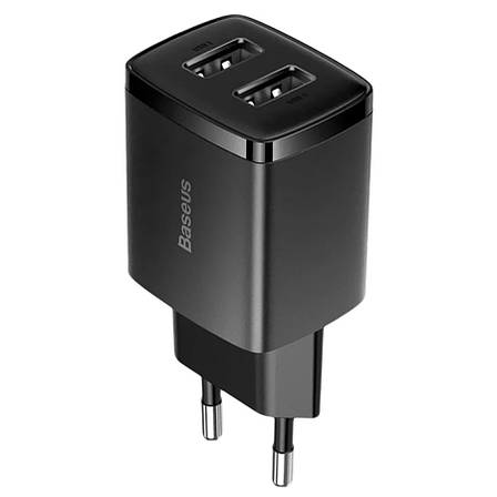 Зарядний пристрій (зарядка) для телефону Baseus Compact Charger 2 х USB Чорний (CCXJ010201), фото 1