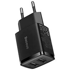 Зарядний пристрій (зарядка) для телефону Baseus Compact Charger 2 х USB Чорний (CCXJ010201), фото 3