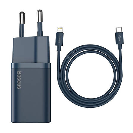 Зарядний пристрій (зарядка) для телефону Baseus Type-C + кабель Lightning 20 W Синій (TZCCSUP-B03), фото 1