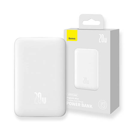 УМБ Power Bank (зовнішній акумулятор) Baseus 10000 мАг для iPhone 12/ 13/ 14 Білий (PPCX030002), фото 1
