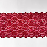 Стрейчеве (еластичне) мереживо червоного кольору (відтінку бордо) шириною 20,5 см., фото 7