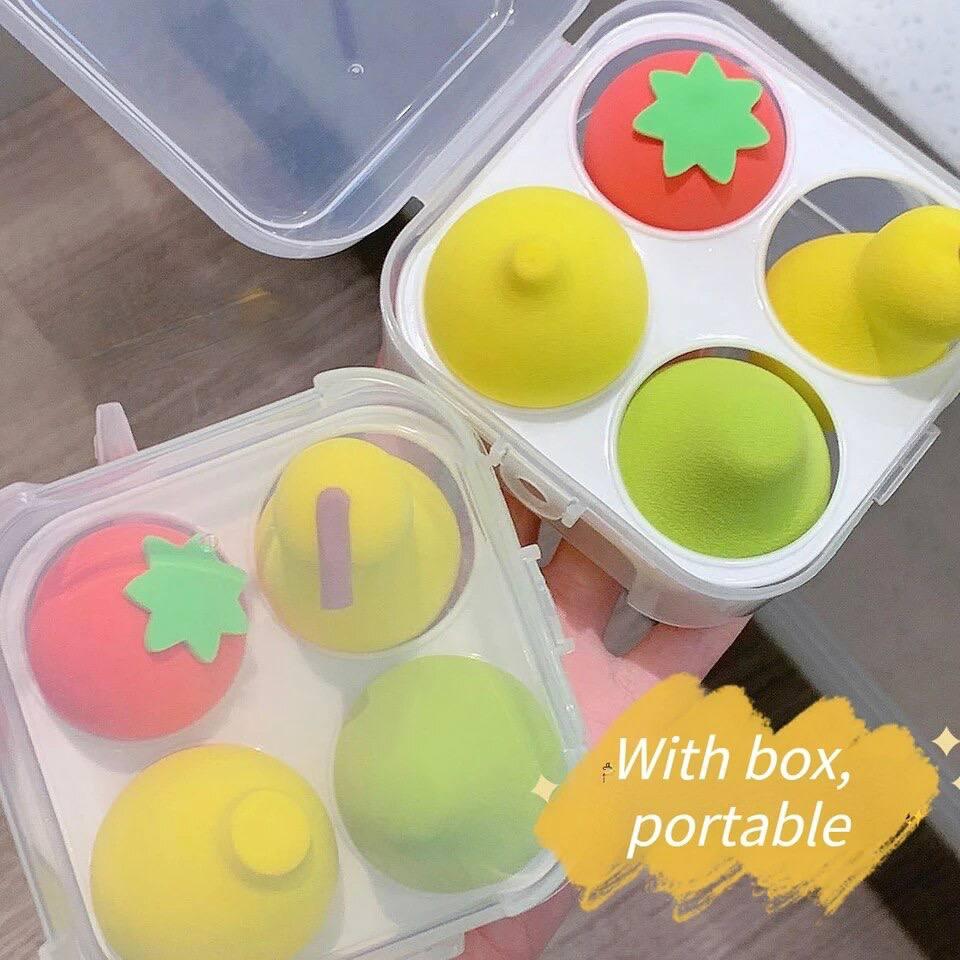 Набір спонжів для макіяжу у вигляді фруктів, 4 шт. в лотку, фото 1