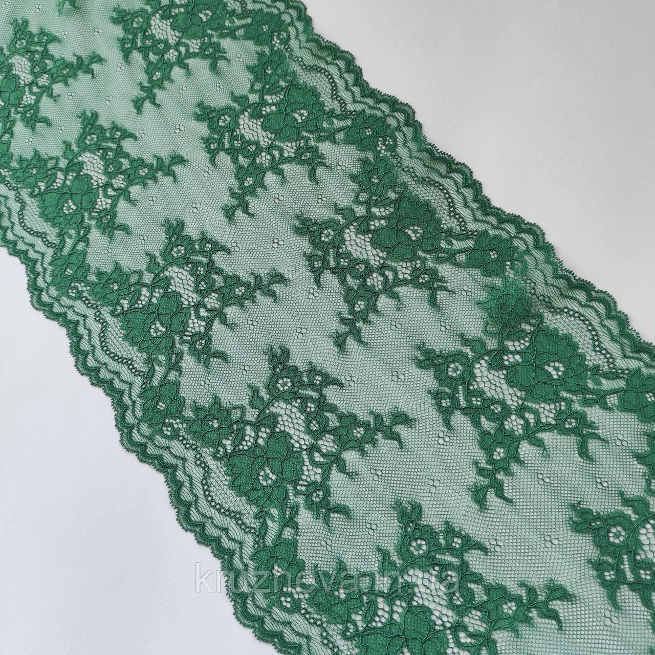 Стрейчеве (еластичне) мереживо зеленого кольору шириною 22 см
