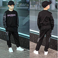 Підлітковий стильний, модний спортивний костюм на хлопчика турецький трикотаж 10,11,12,13,14,15 років чорний