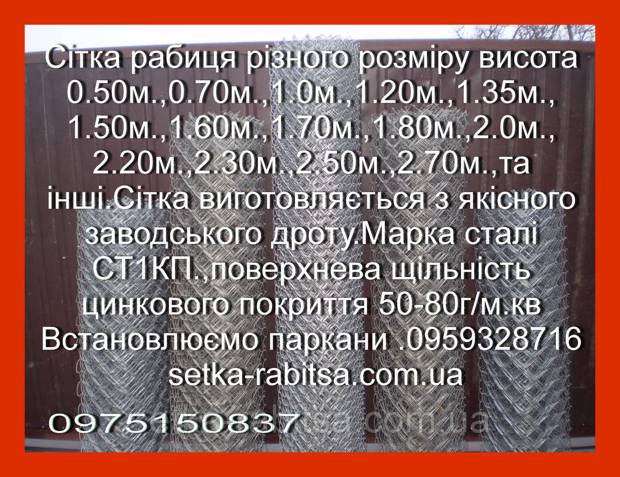 Сітка рабиця  оцинкована 55/55мм  дріт 2мм  висота 500мм