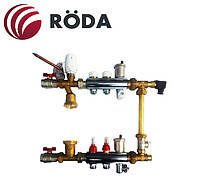 Коллектор для тёплых полов Roda 6 выходов (латунь) Смесительная группа,расходомеры,термоклапана,байпас., фото 2