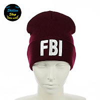 Молодежная шапка бини - ФБР / FBI - Бордовый