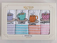Кухонные вафельные полотенца «Nilteks» в подарочной упаковке (4 шт 50*70 см) Кофейная чашка
