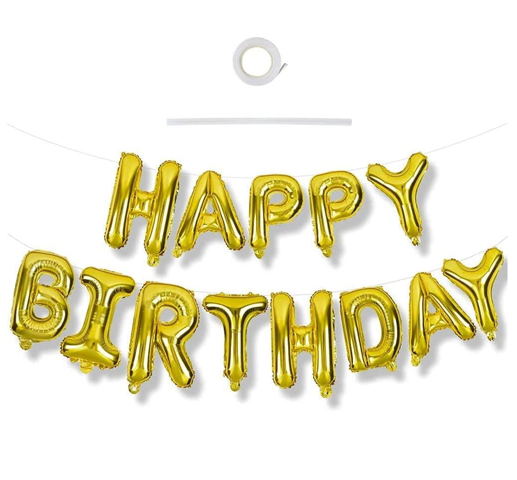 Фольговані кулі лiтери "Happy Birthday". Колір: Золото. Розмір: 16" (40 см)