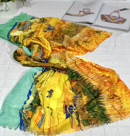 Легкий шарф Картина репродукція Врожай Ван Гог  180*70 см віскоза, фото 2