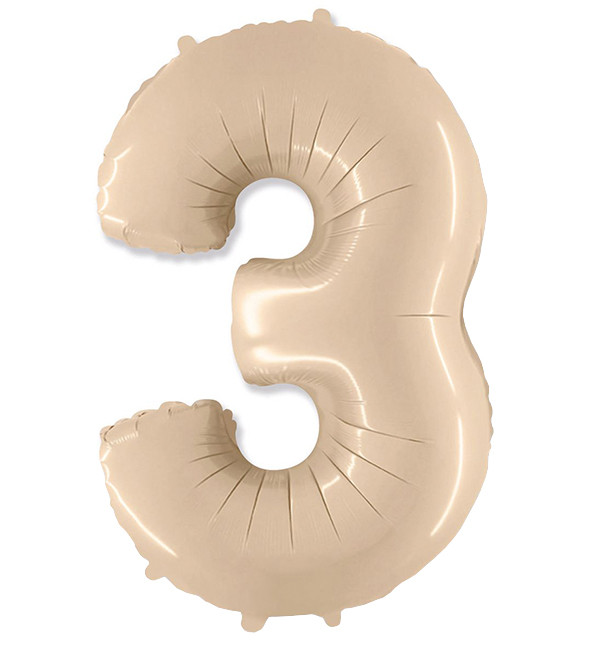 Кулька Цифра "3" (102 см), Іспанія, колір - кремовий (сатин)