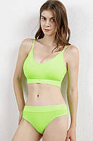 Безшовний комплект жіночої білизни спортивна білизна в рубчик труси та топ зеленого салатового кольору розмір см