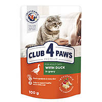 Влажный корм для взрослых котов в соусе для блестящей шерсти Club 4 Paws Premium 100 г. с уткой
